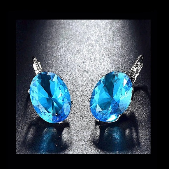 White Gold Filled Blue Topaz Earrings Gemstone Bague Ringen Earrings - Picture 4 of 5